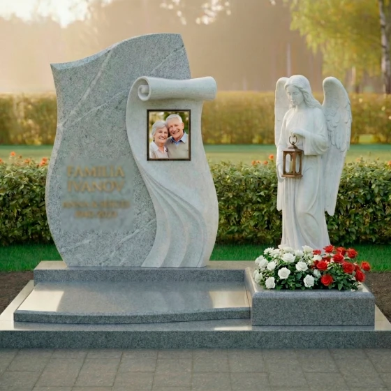 Элитный гранитный памятник для двоих во Владивостоке, гранит Мансуровский