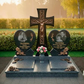 Элитный православный памятник из гранита и металла для двоих - ПН248