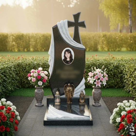 Элитный Гранитный православный памятник с крестом в Ставрополе, гранит Габбро-диабаз