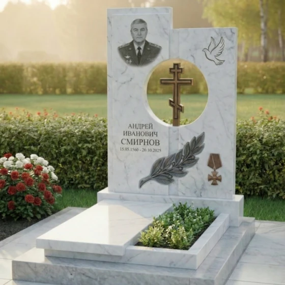 Элитный гранитный православный памятник во Владивостоке, мрамор Тассос