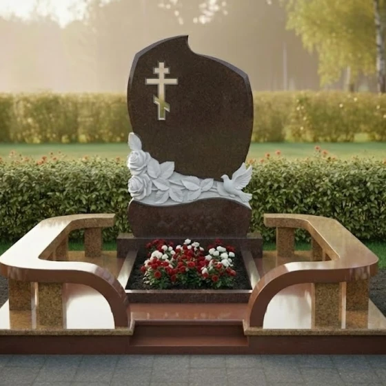 Элитный Гранитный православный памятник с крестом во Владивостоке, гранит Дымовский