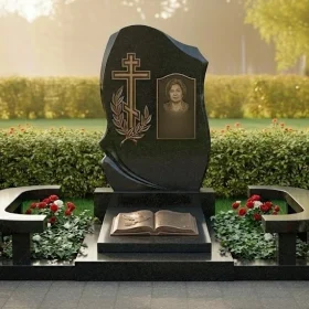 Гранитный православный памятник с крестом для мемориального комплекса - ПН378
