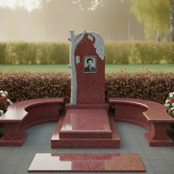 Элитный Гранитный вертикальный памятник для одного в Челябинске, гранит Лезниковский