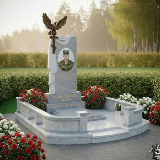 Элитный Гранитный православный памятник в Барнауле, гранит Мансуровский