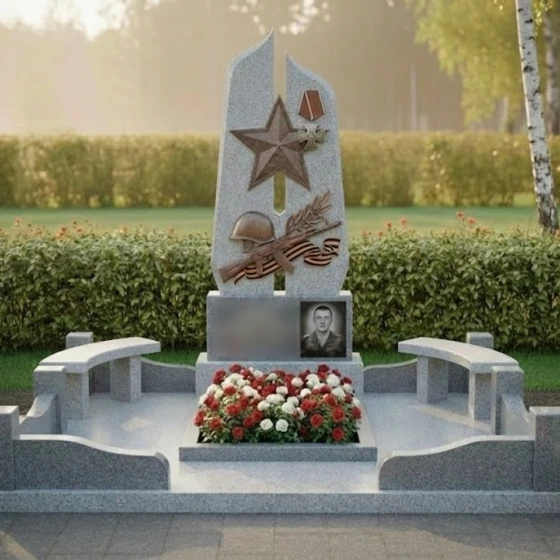 Гранитный памятник светский для комплекса в Салехарде, гранит Мансуровский