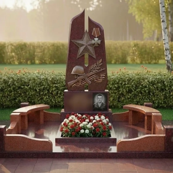 Гранитный памятник светский для комплекса в Салехарде, гранит Лезниковский