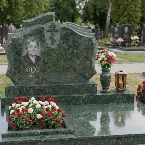 Гранитный мемориальный комплекс с крестом в Ставрополе, гранит Балтик грин