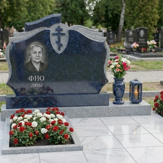 Гранитный мемориальный комплекс с крестом в Ставрополе, гранит Блю Перл