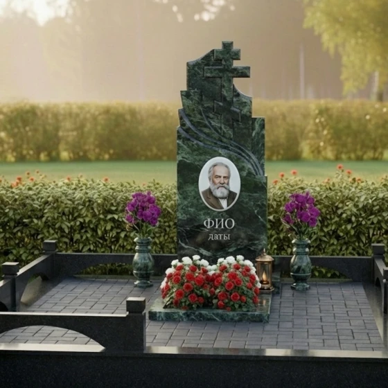 Элитный православный памятник из гранита в Ставрополе, гранит Балтик грин
