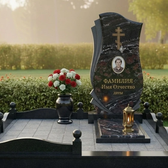 Гранитный мемориальный комплекс с крестом вертикальный во Владивостоке, гранит амфиболит