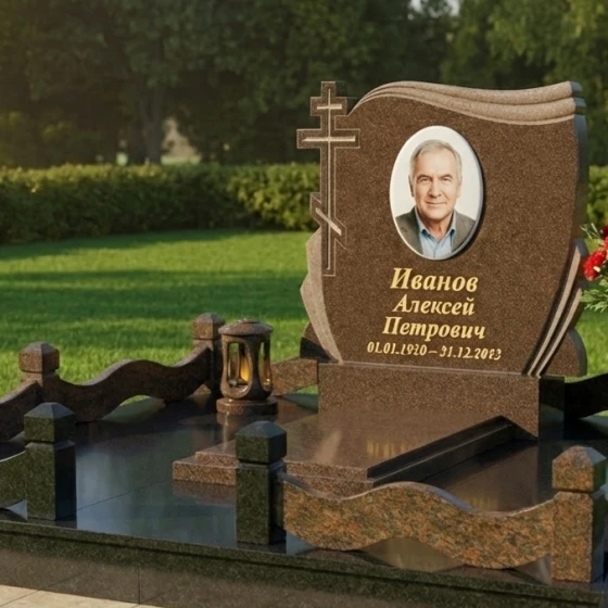 Памятник на могилу православный вертикальный в Барнауле, гранит Дымовский