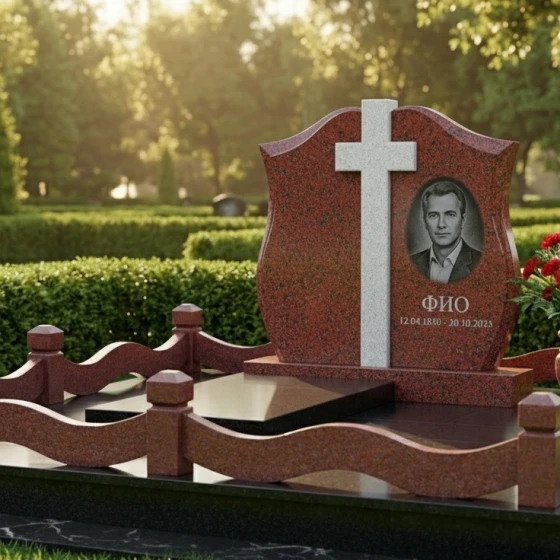 Православный вертикальный памятник для комплекса в Барнауле, гранит Лезниковский