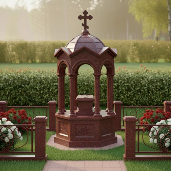 Элитный православный вертикальный памятник в Волгограде, гранит Лезниковский