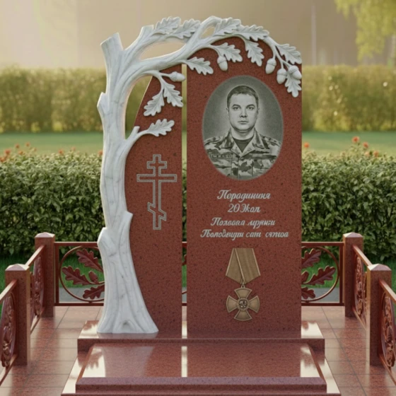 Комбинированный православный памятник в Барнауле, гранит Лезниковский