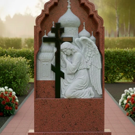 Элитный комбинированный православный памятник в Ставрополе, гранит Лезниковский