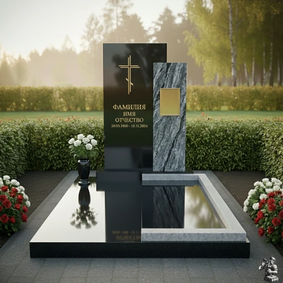 Православный комбинированный памятник в Липецке, гранит Габбро-диабаз