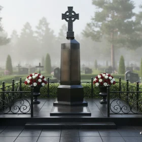 Элитный Гранитный вертикальный памятник на одного - ПН677
