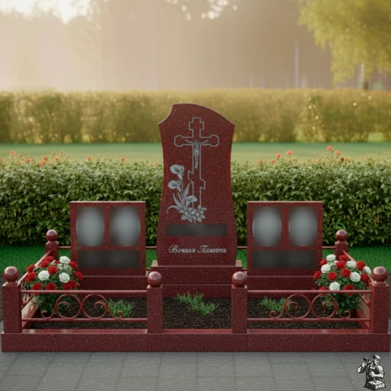 Вертикальный Православный Памятник для Четырех в Рязани, гранит Лезниковский