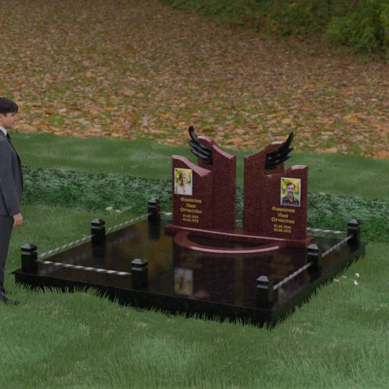 Двойной вертикальный светский комбинированный памятник в Барнауле, гранит Лезниковский, вид 4