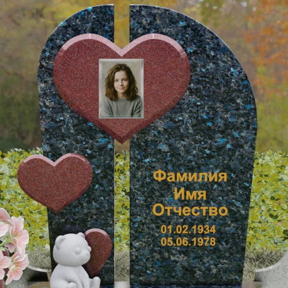 Комбинированный вертикальный памятник для одного во Владивостоке, гранит Блю Перл