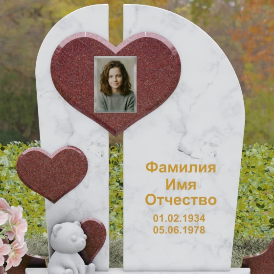 Комбинированный вертикальный памятник для одного во Владивостоке, мрамор Тассос