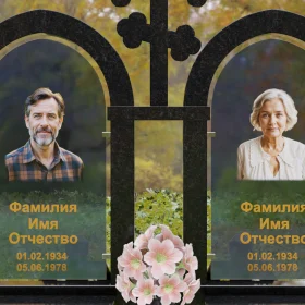 Православный комбинированный памятник на двух - П244