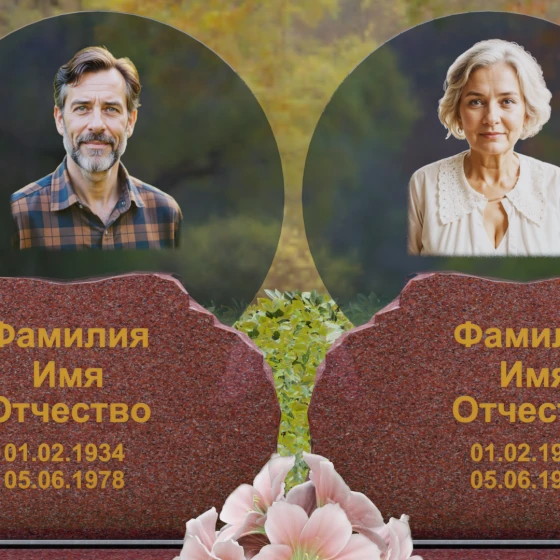 Горизонтальный светский гранитный памятник на двух в Ставрополе, гранит Лезниковский