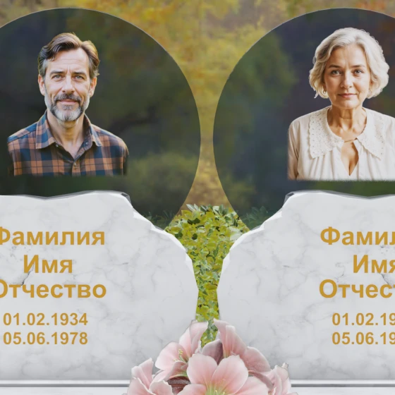 Горизонтальный светский гранитный памятник на двух в Ставрополе, мрамор Тассос