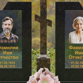 Горизонтальный гранитный или мраморный памятник со стеклом - П246