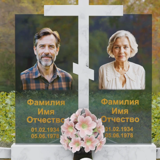 Православный горизонтальный памятник с крестом в Барнауле, мрамор Тассос