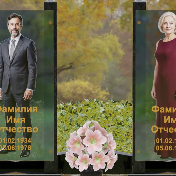 Вертикальный памятник из гранита со стеклянными панелями, гранит Габбро-диабаз