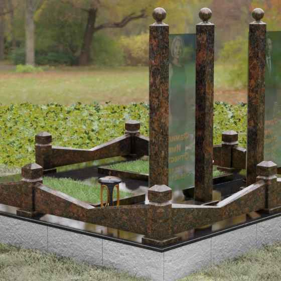 Вертикальный памятник из гранита со стеклянными панелями, гранит Дымовский, вид 3