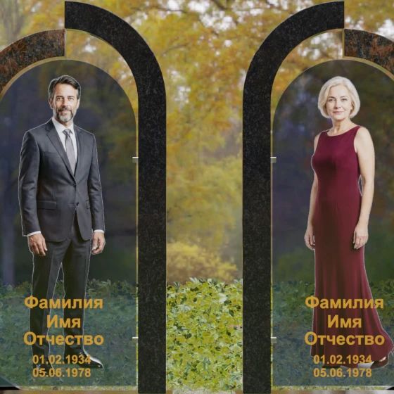 Вертикальный Светский памятник со стеклом для двоих во Владивостоке, гранит Дымовский