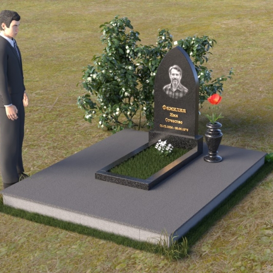 Вертикальный памятник с плавной аркой из гранита
