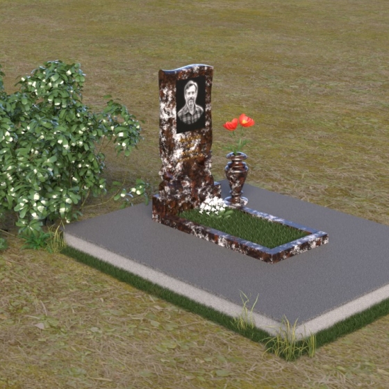 Фигурный вертикальный памятник-волна из камня, гранит амфиболит, вид 2