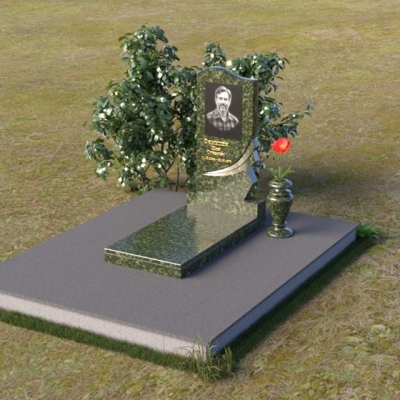 Мемориал с плавной волнообразной стелой из гранита, гранит Балтик грин