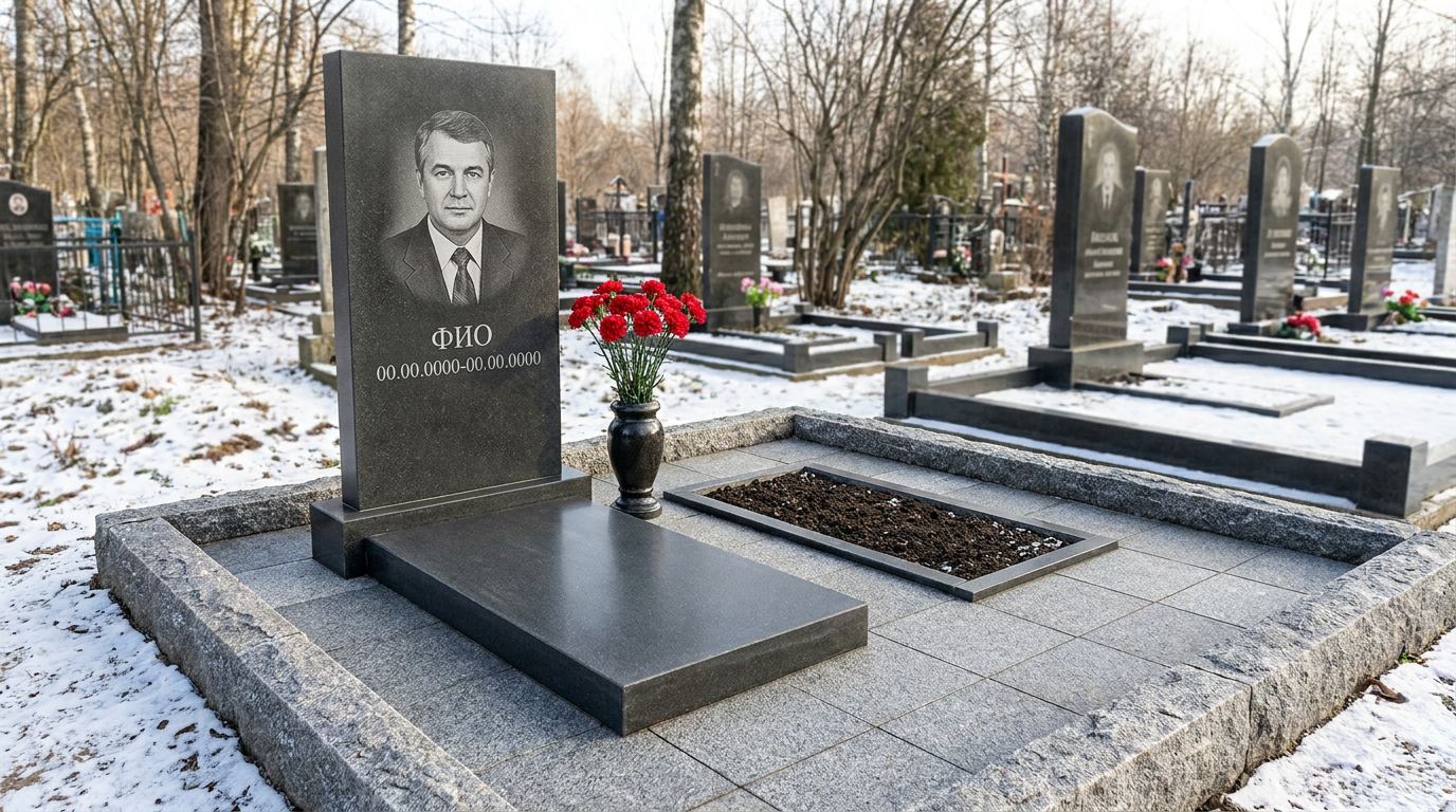 Пример дизайна: Памятник из тёмного базальта вертикальный лаконичного дизайна