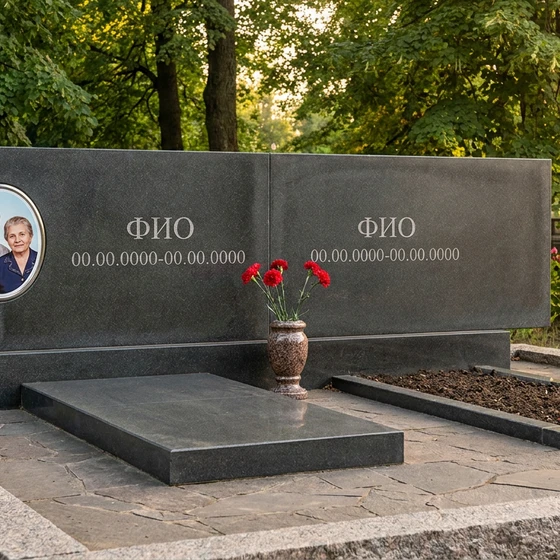 Базальтовый памятник в форме монолитной глыбы на двоих
