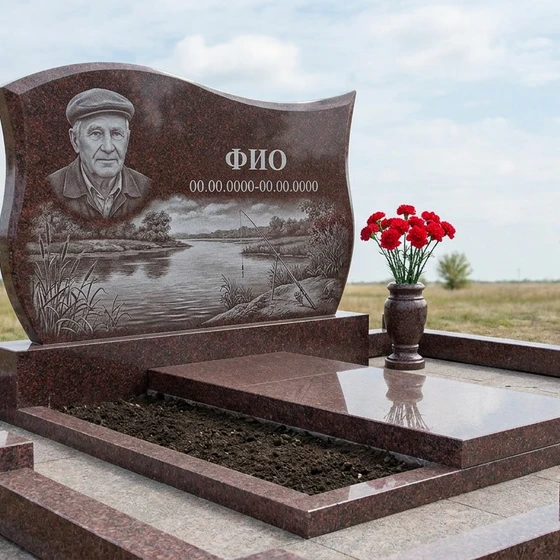 Гранитный памятник рыбаку с поплавком
