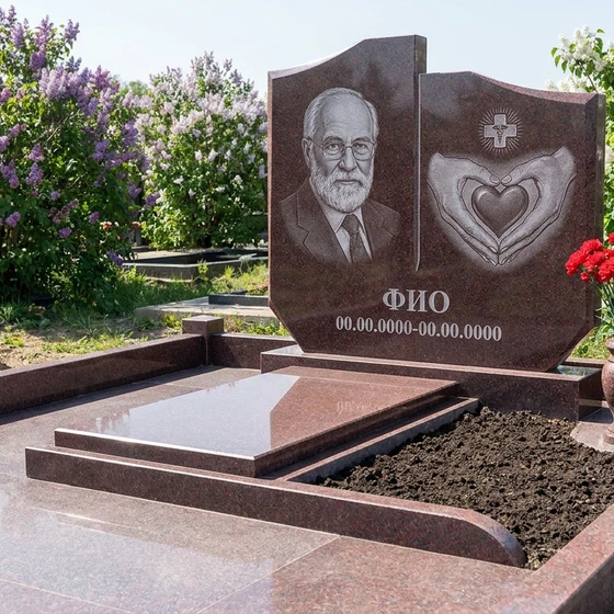 Гранитный памятник врачу с лавровой ветвью