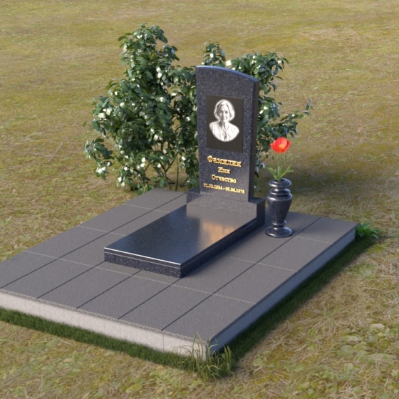 Гранитная стела с мягко скругленной верхушкой, гранит Блю Перл, в Якутске