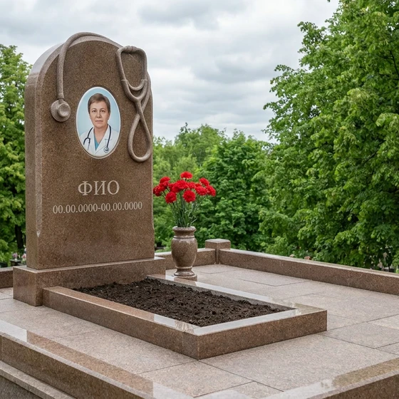 Гранитный памятник врачу с медицинской символикой