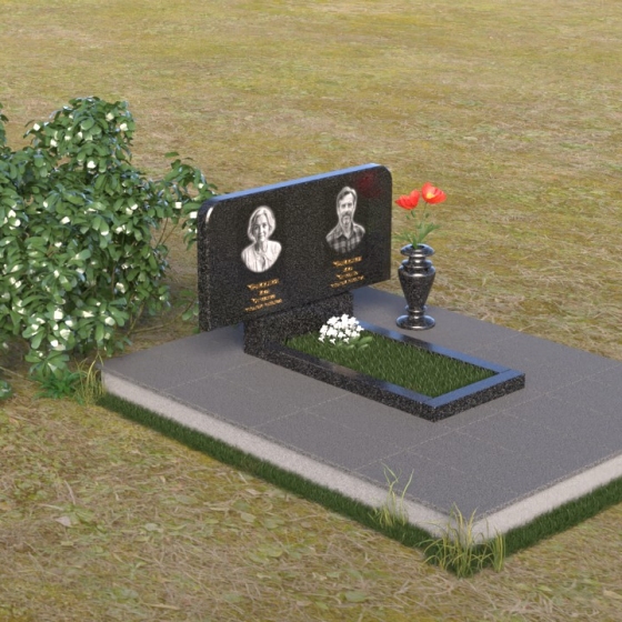 Горизонтальный памятник из мрамора Тассос в Салехарде, гранит Габбро-диабаз, вид 2
