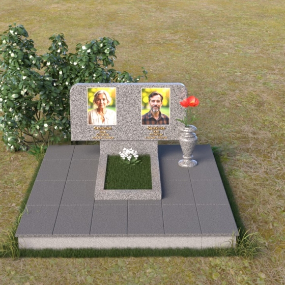 Горизонтальный памятник из мрамора Тассос в Салехарде, гранит Мансуровский, вид 3