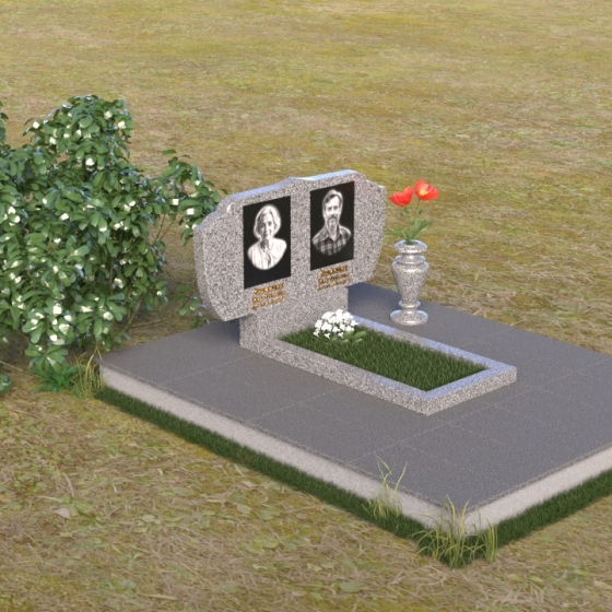 Памятник из гранита блю перл двойной горизонтальный в Казани, гранит Мансуровский, вид 2