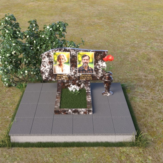 Надгробие с плавной волной и фасками, гранит амфиболит, вид 3, в Якутске