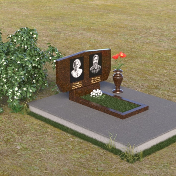 Асимметричный гранитный памятник — волна горизонтальный, гранит Дымовский, вид 2