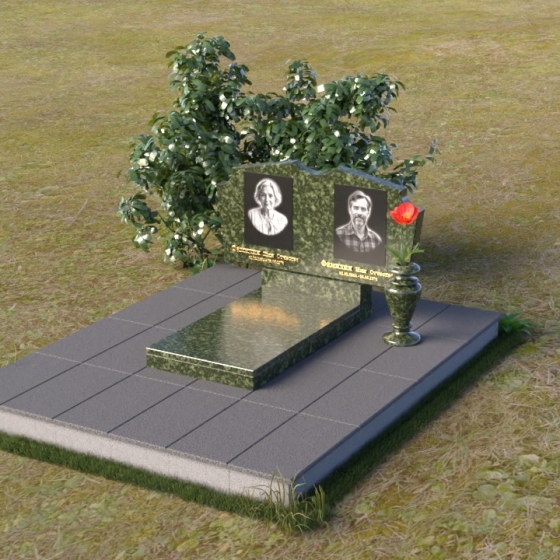 Гранитный горизонтальный памятник для двух человек в Барнауле, гранит Балтик грин