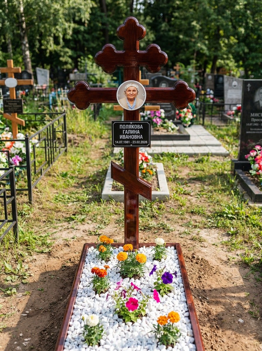 Портрет на памятнике в Ставрополе — Цветной портрет на овале 130×180 мм — на деревянный крест